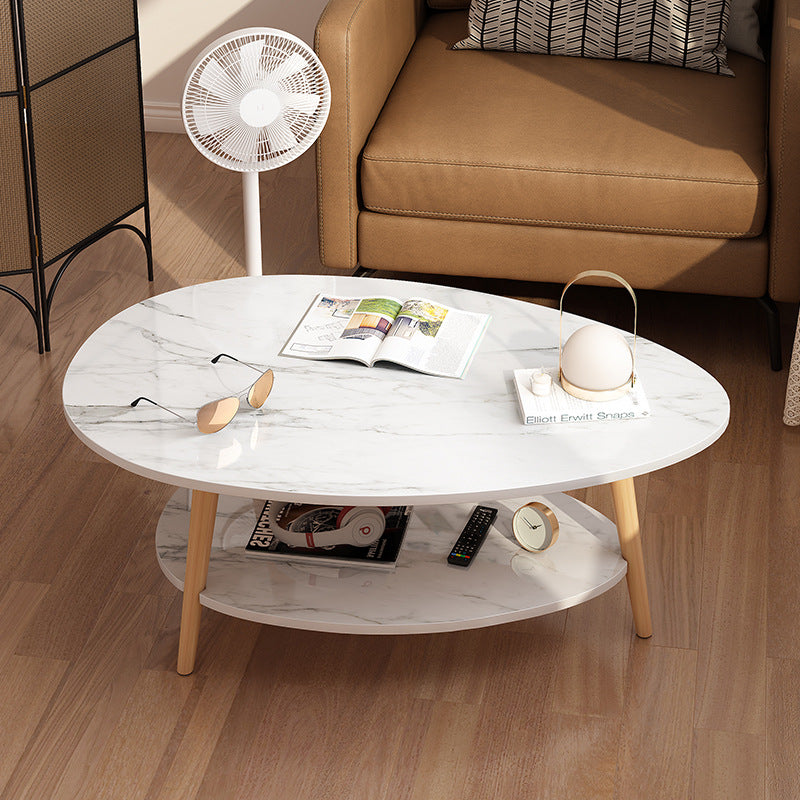 Modern Minimalist Oval Wood Coffee Table 1/2-Tier For Living Room