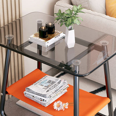 Contemporary Nordic Rectangular Glass Iron Fabric End Table 2-Tier For Living Room