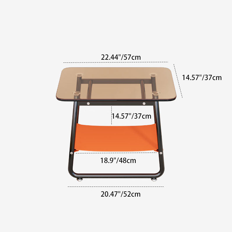 Contemporary Nordic Rectangular Glass Iron Fabric End Table 2-Tier For Living Room