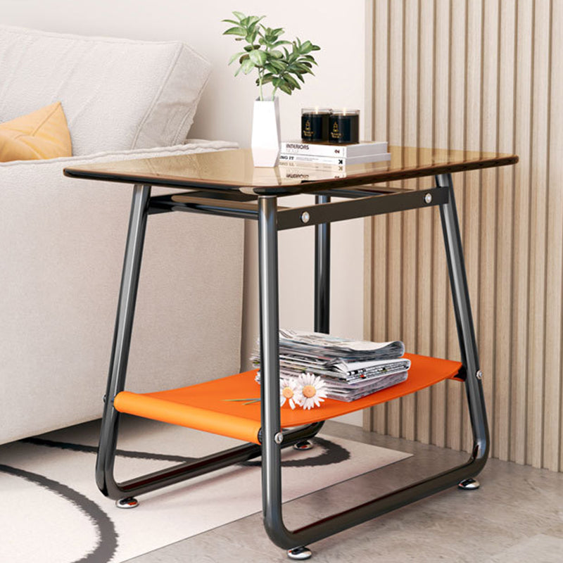 Contemporary Nordic Rectangular Glass Iron Fabric End Table 2-Tier For Living Room