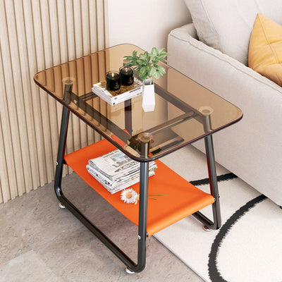 Contemporary Nordic Rectangular Glass Iron Fabric End Table 2-Tier For Living Room