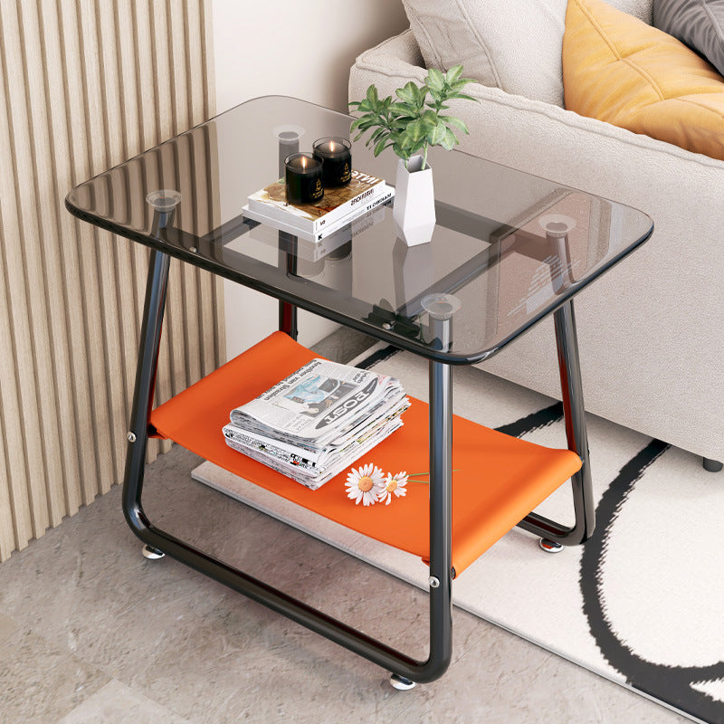 Contemporary Nordic Rectangular Glass Iron Fabric End Table 2-Tier For Living Room