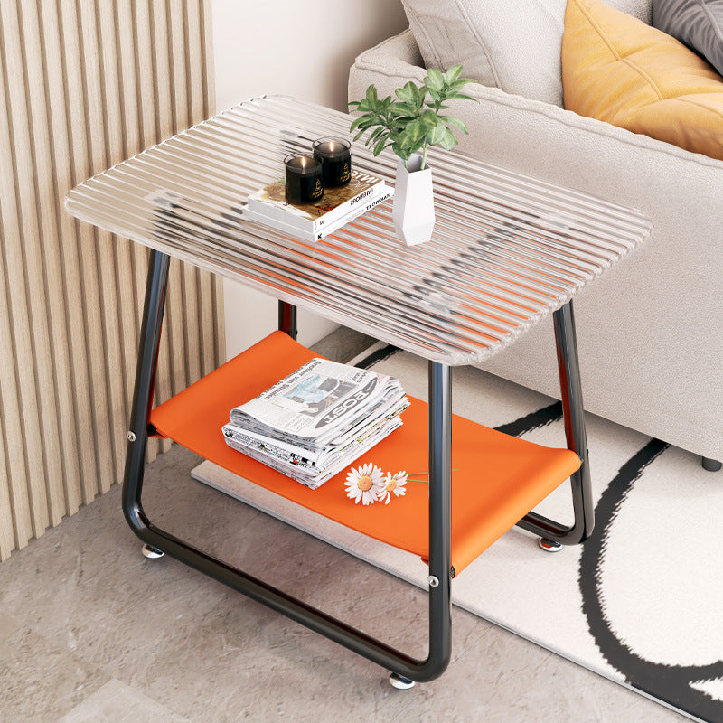 Contemporary Nordic Rectangular Glass Iron Fabric End Table 2-Tier For Living Room