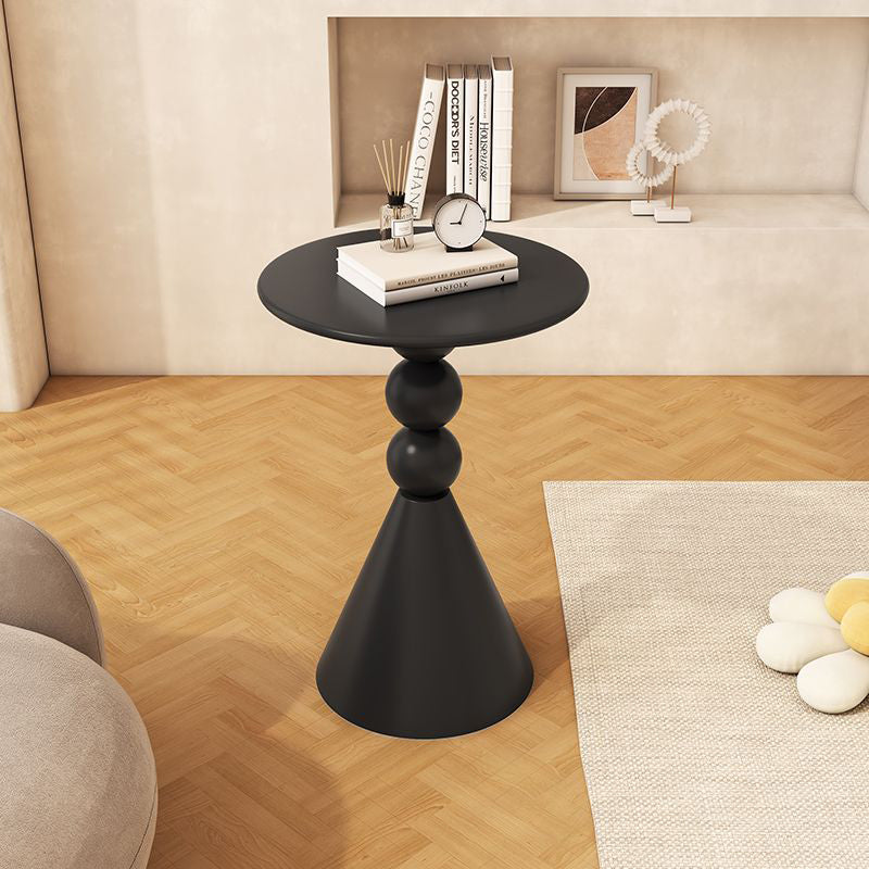 Contemporary Scandinavian Round Iron Rock Slab End Table 1-Tier For Living Room