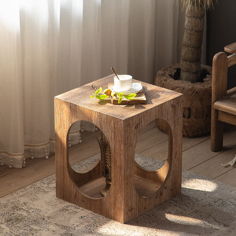 Traditional Japanese Square Wood End Table 2-Tier For Living Room