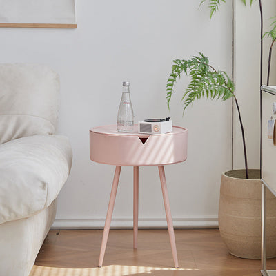 Modern Minimalist Round Iron Plastic End Table 1-Storage For Living Room