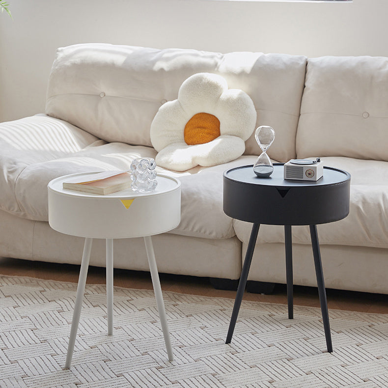 Modern Minimalist Round Iron Plastic End Table 1-Storage For Living Room