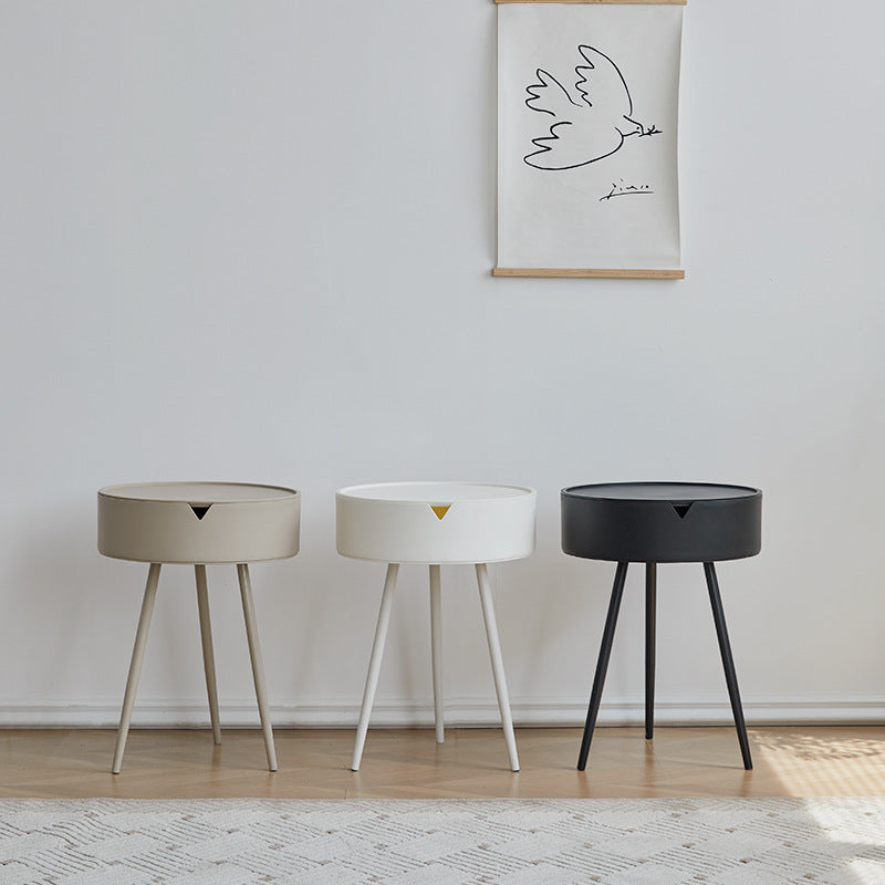 Modern Minimalist Round Iron Plastic End Table 1-Storage For Living Room