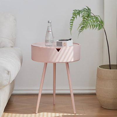 Modern Minimalist Round Iron Plastic End Table 1-Storage For Living Room