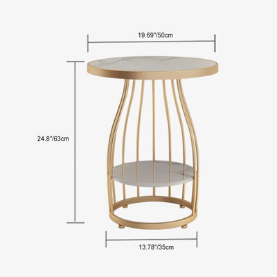 Contemporary Luxury Round Rock Slab Iron End Table 2-Tier For Living Room