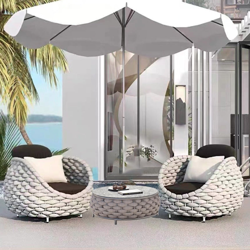 Contemporary Coastal Round Fabric Aluminum Rock Slab Coffee Table 1-Tier For Outdoor