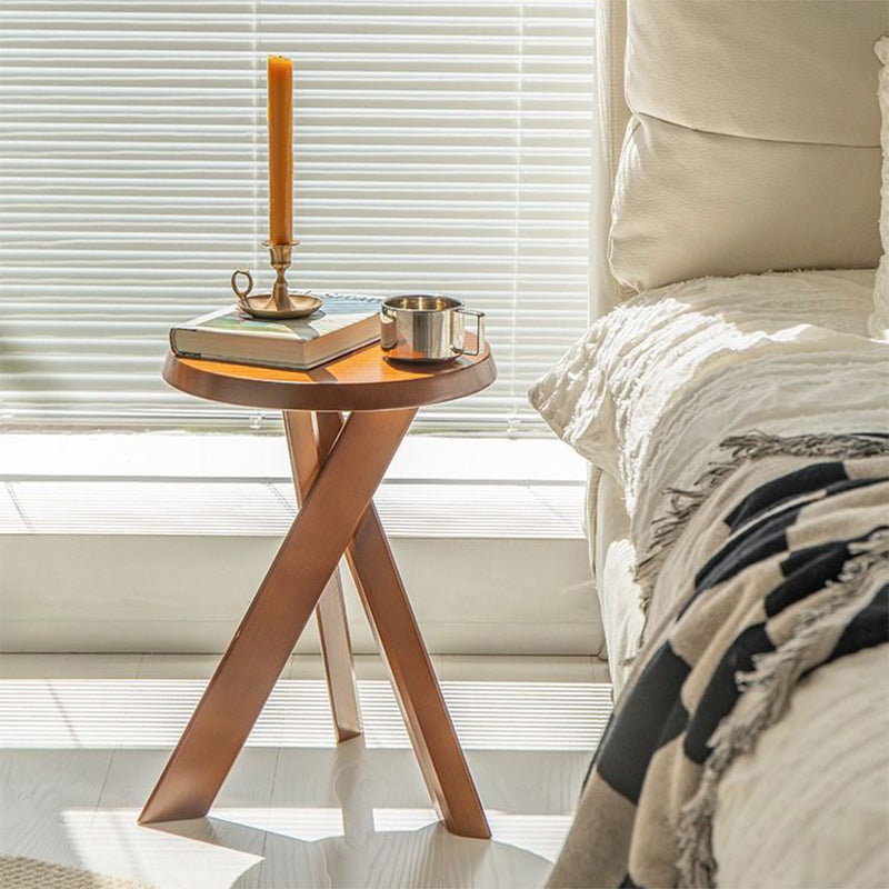 Traditional Japanese Round Wood End Table 1-Tier For Living Room