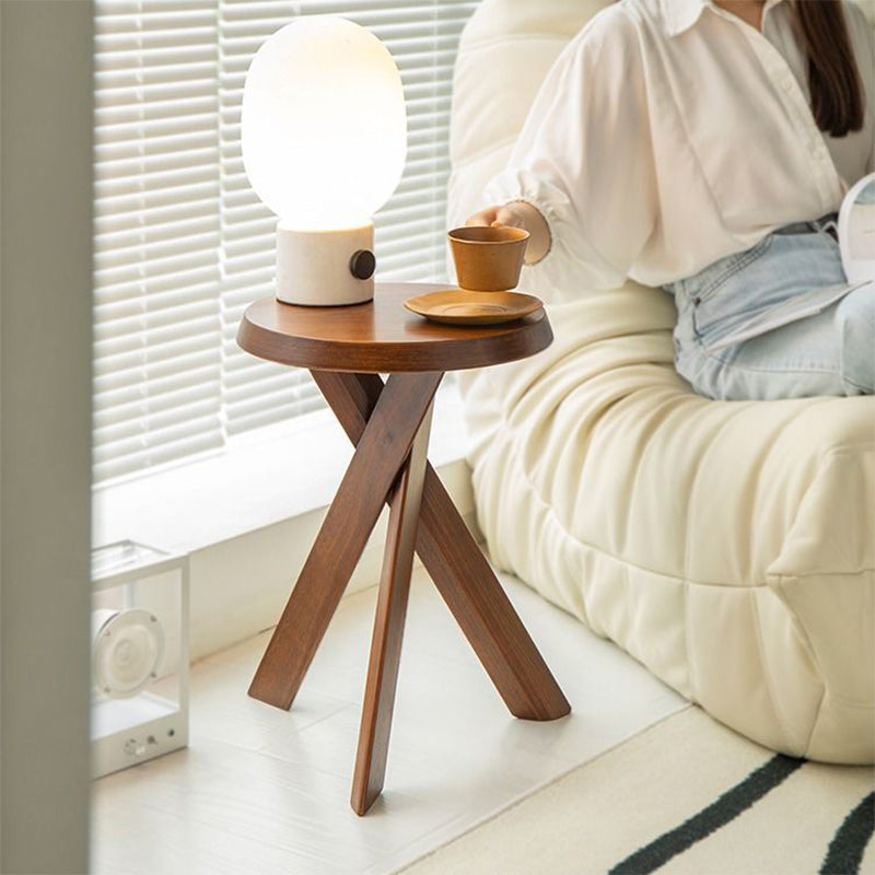 Traditional Japanese Round Wood End Table 1-Tier For Living Room