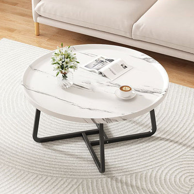 Contemporary Nordic Round Wood Iron Coffee Table 1-Tier For Living Room