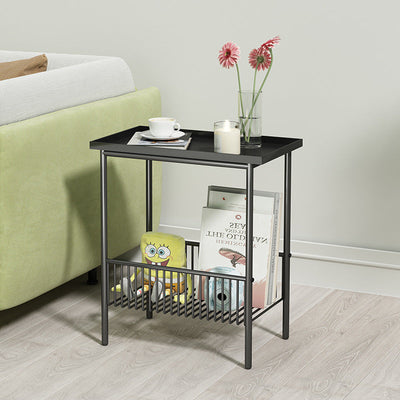 Modern Minimalist Rectangular Iron End Table 2-Tier For Living Room