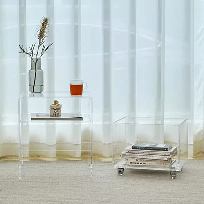 Modern Minimalist Rectangular Acrylic End Table 1-Storage For Living Room