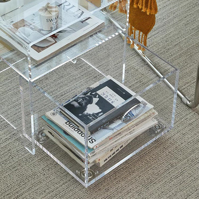 Modern Minimalist Rectangular Acrylic End Table 1-Storage For Living Room