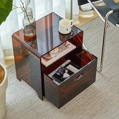 Modern Minimalist Rectangular Acrylic End Table 1-Storage For Living Room