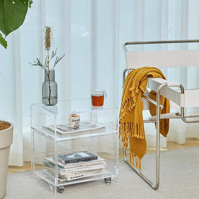 Modern Minimalist Rectangular Acrylic End Table 1-Storage For Living Room