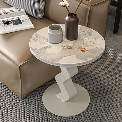 Contemporary Luxury Round Rock Slab Steel End Table 1-Tier For Living Room