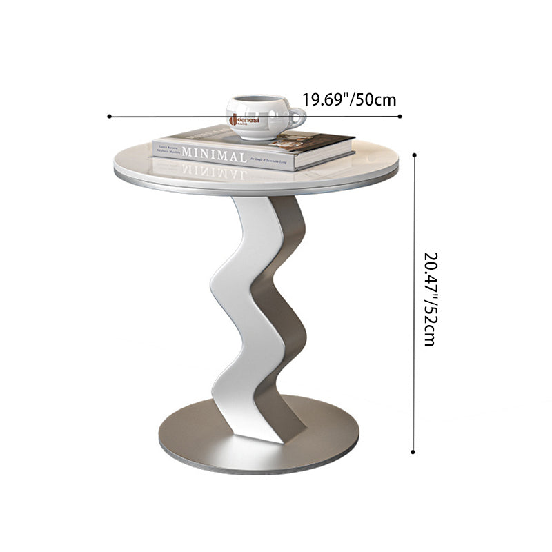 Contemporary Luxury Round Rock Slab Steel End Table 1-Tier For Living Room