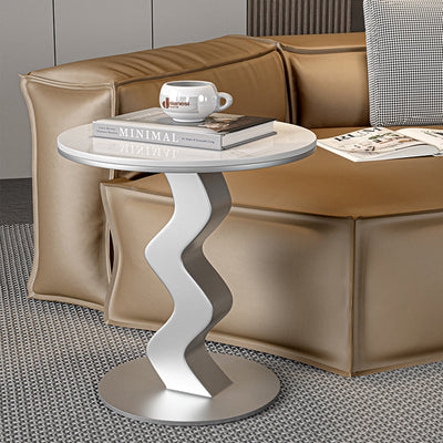 Contemporary Luxury Round Rock Slab Steel End Table 1-Tier For Living Room