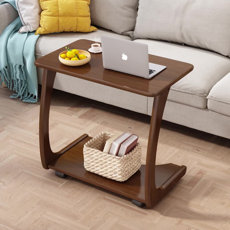 Modern Minimalist Rectangular Wood Coffee Table 2-Tier For Living Room