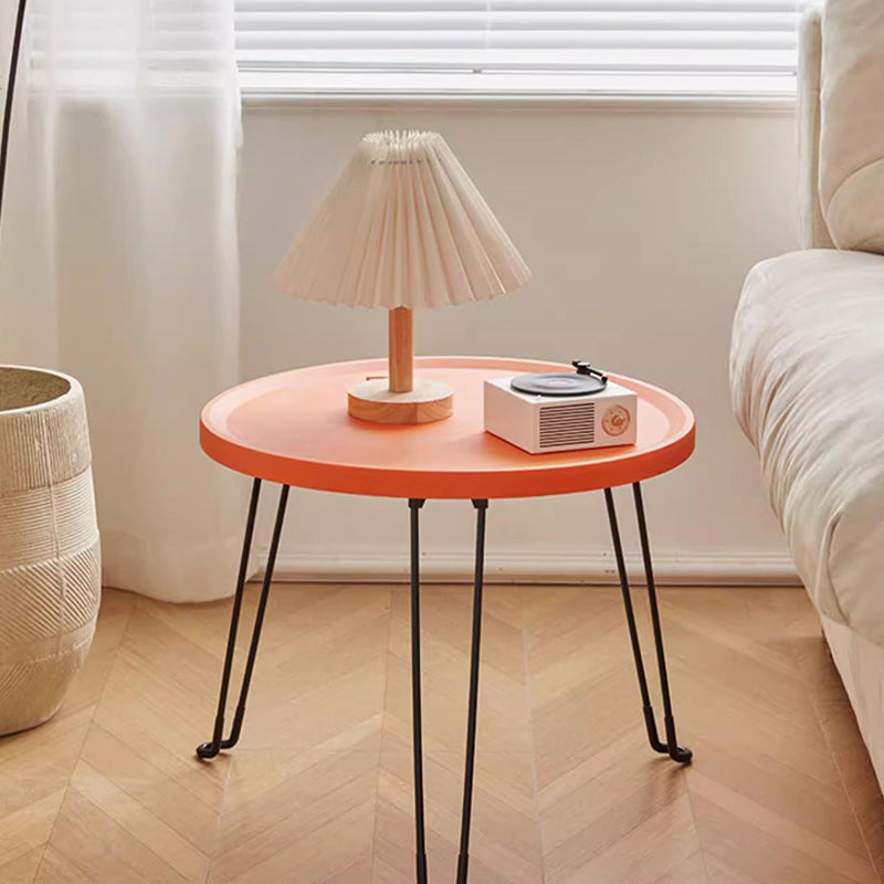 Modern Minimalist Round Steel Plastic End Table 1-Tier For Living Room