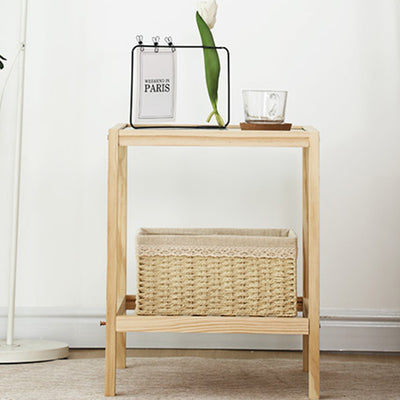 Traditional Japanese Square Wood Glass End Table 2-Tier For Living Room