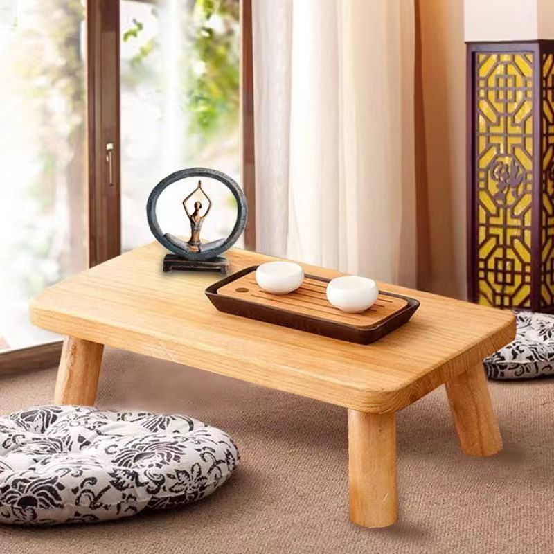 Traditional Japanese Rectangular Wood Coffee Table 1-Tier For Living Room