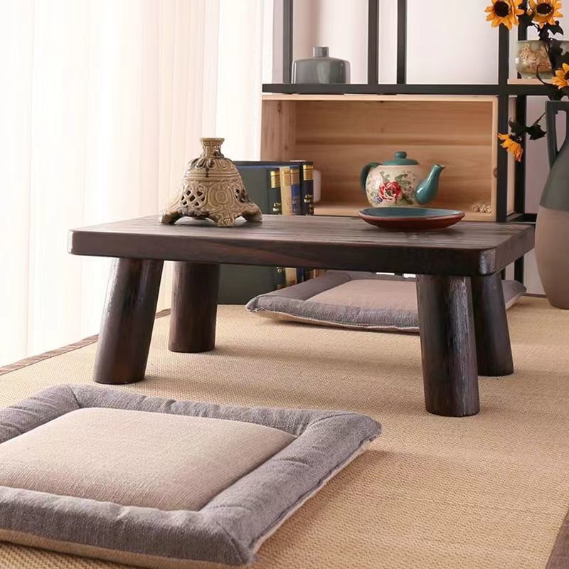 Traditional Japanese Rectangular Wood Coffee Table 1-Tier For Living Room