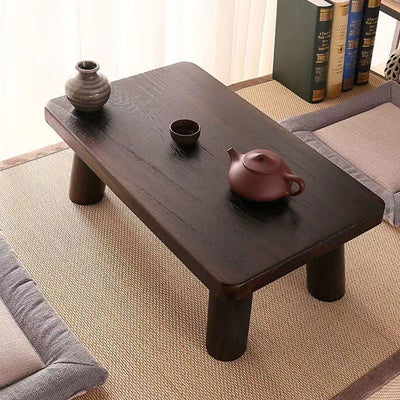 Traditional Japanese Rectangular Wood Coffee Table 1-Tier For Living Room