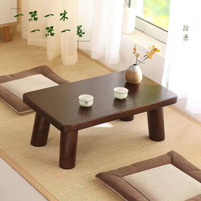 Traditional Japanese Rectangular Wood Coffee Table 1-Tier For Living Room