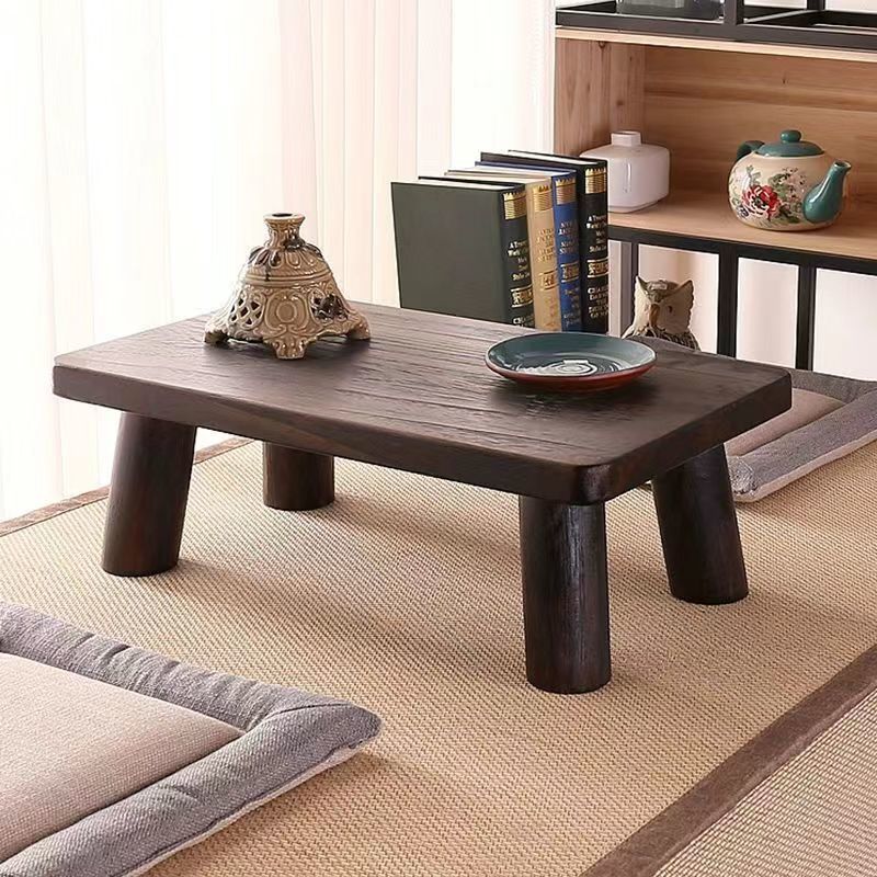 Traditional Japanese Rectangular Wood Coffee Table 1-Tier For Living Room