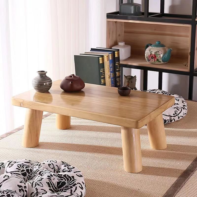 Traditional Japanese Rectangular Wood Coffee Table 1-Tier For Living Room