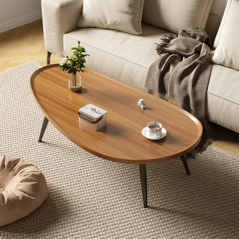 Traditional Japanese Oval Steel Wood Coffee Table 1-Tier For Living Room