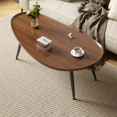 Traditional Japanese Oval Steel Wood Coffee Table 1-Tier For Living Room