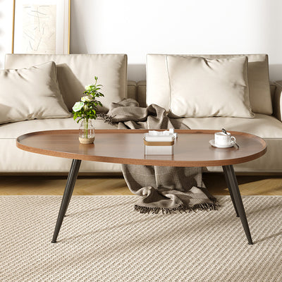 Traditional Japanese Oval Steel Wood Coffee Table 1-Tier For Living Room