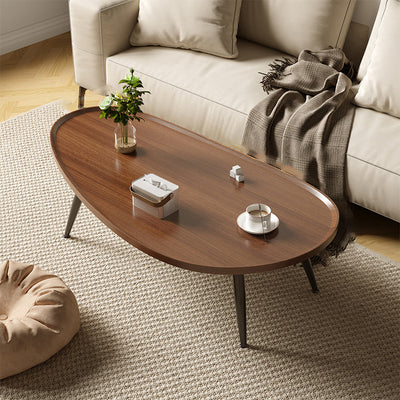 Traditional Japanese Oval Steel Wood Coffee Table 1-Tier For Living Room