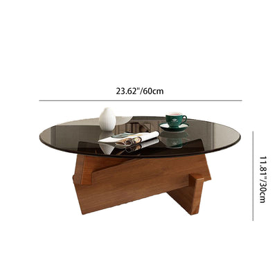 Contemporary Nordic Round Wood Glass Coffee Table 1-Tier For Living Room