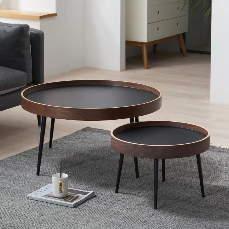 Table basse ronde contemporaine en bois et fer scandinave à 1 niveau pour salon 