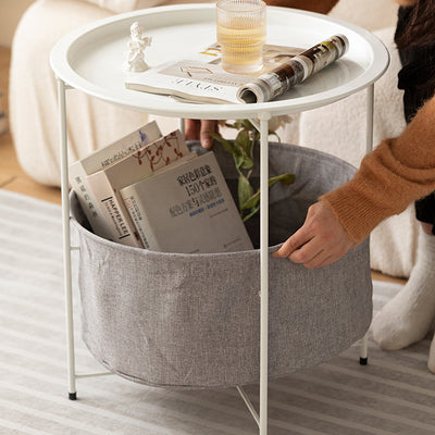 Modern Minimalist Round Iron Fabric End Table 2-Tier For Living Room