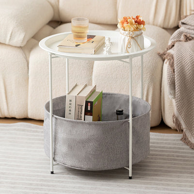 Modern Minimalist Round Iron Fabric End Table 2-Tier For Living Room