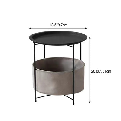 Modern Minimalist Round Iron Fabric End Table 2-Tier For Living Room