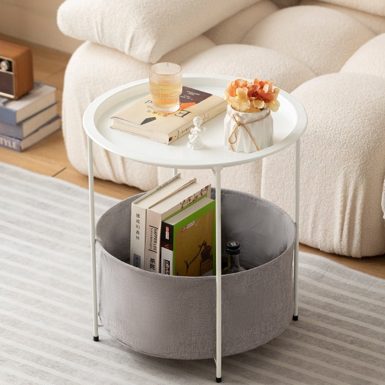 Modern Minimalist Round Iron Fabric End Table 2-Tier For Living Room