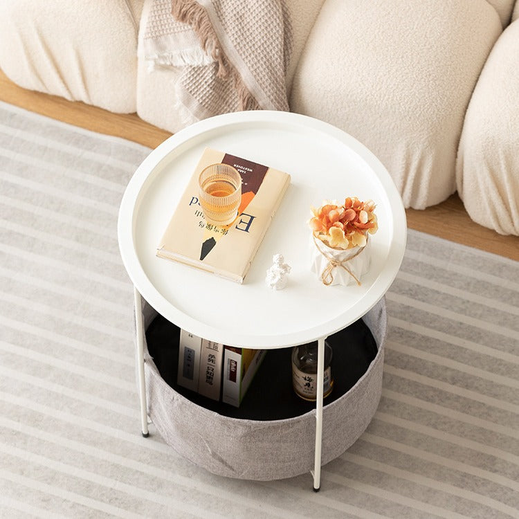 Modern Minimalist Round Iron Fabric End Table 2-Tier For Living Room