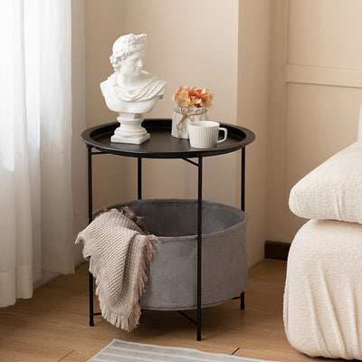 Modern Minimalist Round Iron Fabric End Table 2-Tier For Living Room