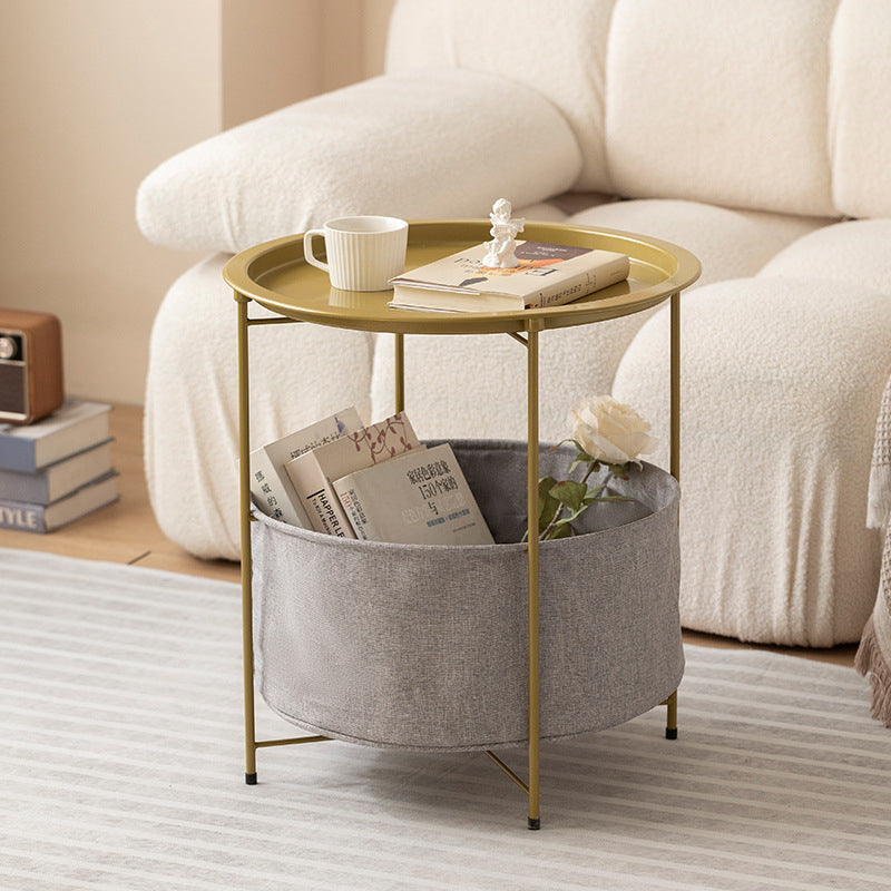 Modern Minimalist Round Iron Fabric End Table 2-Tier For Living Room