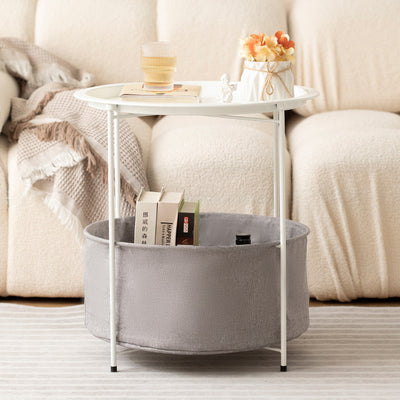 Modern Minimalist Round Iron Fabric End Table 2-Tier For Living Room