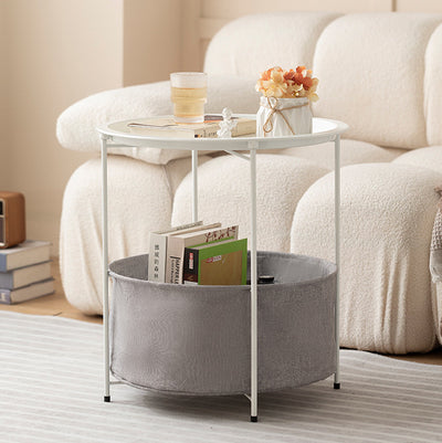 Modern Minimalist Round Iron Fabric End Table 2-Tier For Living Room